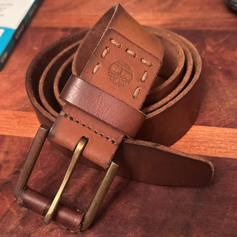 Timberland Men Genuine Leather Classic Pull Up Jean Belt Brass‎ Buckle Brown 40